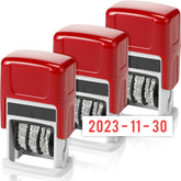 Nezyo 3 Pcs Self-Inking Date Office Stamp Day Month Year Stamp with Date Small Red Rectangular Business Stamps for Work Bookkeeping Business Ordering Accounting (Date)